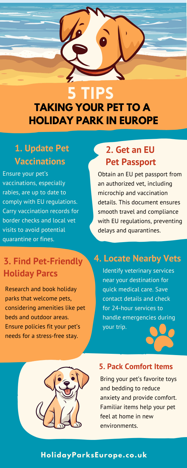 Tips for taking your pet to a France holiday park by the beach.